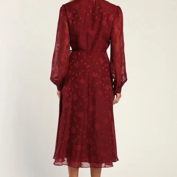 Lulus Evening of Elegance Jacquard Wrap Dress XL Burgundy - Picture 2 of 7